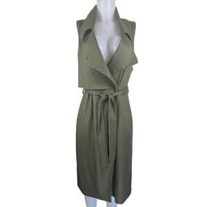 Anthropologie Trench Coat Dress Hollis Tie Front Vest Green Sleeveless Women's M